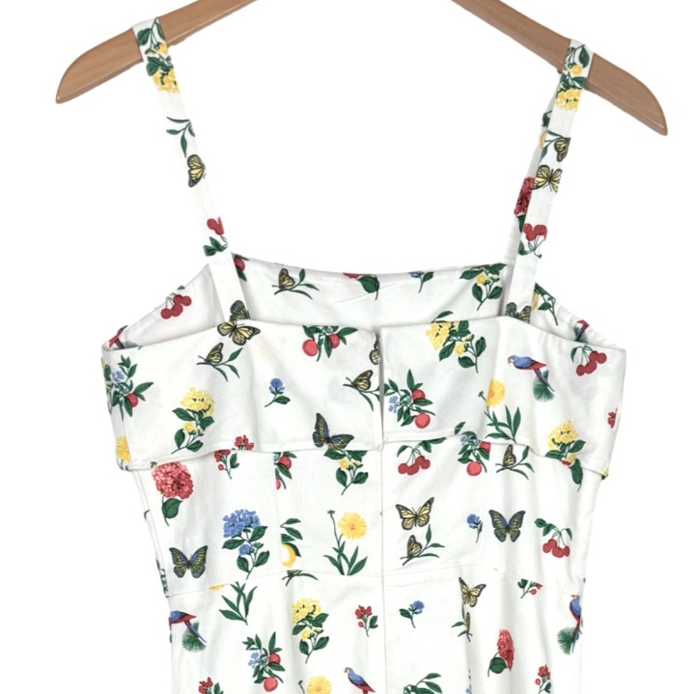 Ann Taylor Botanical Midi Flare Dress Parrots Butterflies Sun Dress Cottagecore - Picture 5 of 11